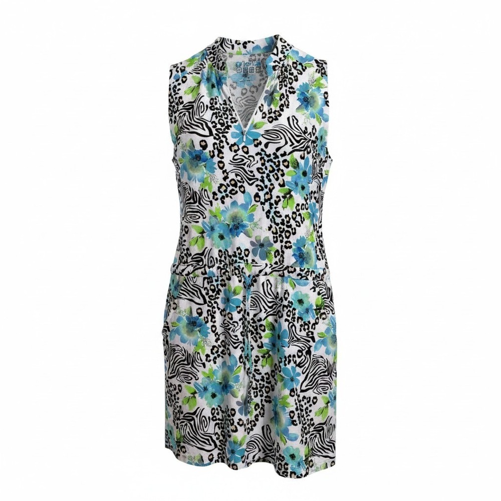 IBKÜL Women Dress M Blue Floral Animal Print IceFil Cooling Golfcore Sporty